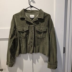 American Eagle Outfitters Corduroy Cropped Raw Hem Jacket Green Size Small